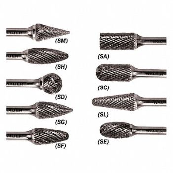 WALTER SURFACE TECHNOLOGIES Carb Bur Tapered Sg 6 Shk 1/4x3/8 x3/4, 252X95