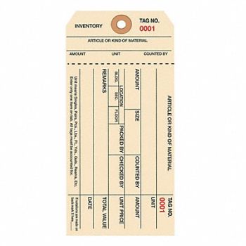 PARTNERS BRAND Inventory Tags Stub 6 1/4x3 1/8 PK1000, 51MH73