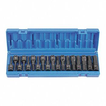 GREY PNEUMATIC Combo Hex Driver Set 1/2 D 18pcs., 51NJ54