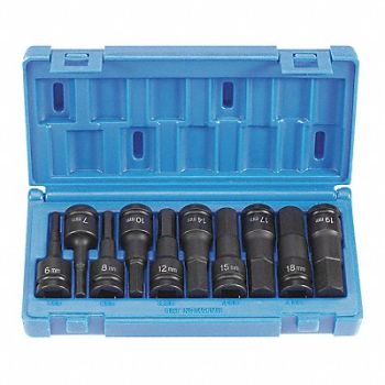 GREY PNEUMATIC Hex Driver Set 1/2 D Metric 10pcs., 51NM19