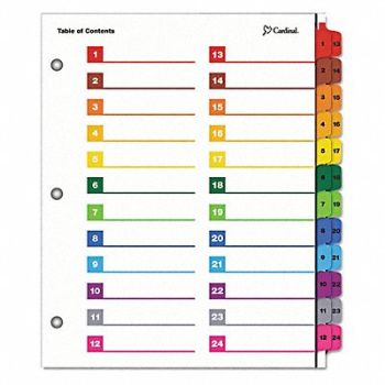 CARDINAL Divider 52 Tab Assorted, 51VA47