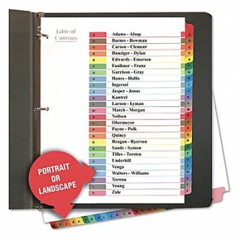 UNIVERSAL ONE Index Letter A-Z Color White PK26, 51WD29