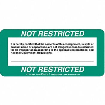 LABELMASTER Not Restricted Shipping Label PK500, 51ZH55