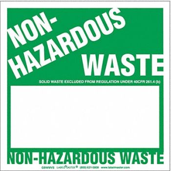 LABELMASTER NonHazardous Waste Label H Bx Vynl PK100, 51ZP81