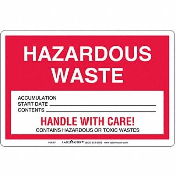 LABELMASTER Hazardous Waste Label Vinyl Stock PK100, 51ZR56