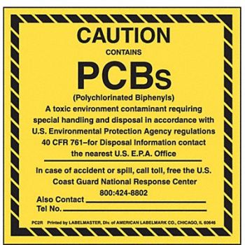 LABELMASTER Caution Contains PCBs Label 6 x6 PK50, 51ZU97