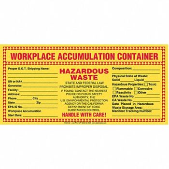 LABELMASTER California Waste Label PVCF PK100, 51ZW09