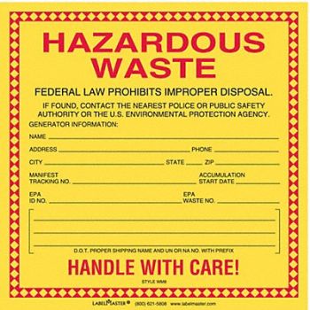 LABELMASTER Standard Waste Label 6 x6 PK100, 51ZW10