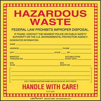 LABELMASTER Standard Waste Label 6 x6 PK100, 51ZW11