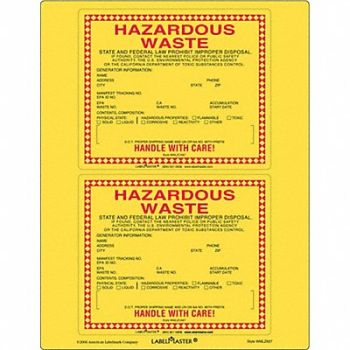LABELMASTER California Waste Label Paper 6 x5 PK25, 51ZW17