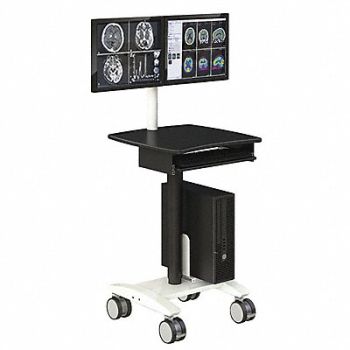 AFC INDUSTRIES Dual Monitor Medical Cart Black 58 H, 52AY28