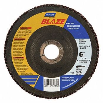 NORTON Fiber Disc 6 in Dia 7/8in Arbor 60 Grit, 52CH32
