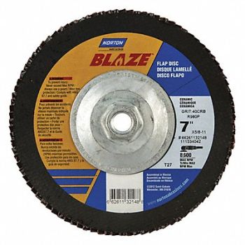 NORTON J5408 Fiber Disc 7 in Dia 5/8in Arbor 40 Grit, 52CH36