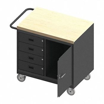 DURHAM MFG Mobile Cabinet Bench Maple 36 W 24 D, 52CK66
