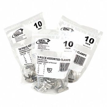 GRAINGER APPROVED Hose Clamp Assort 201/301SS PK10, 52DD91