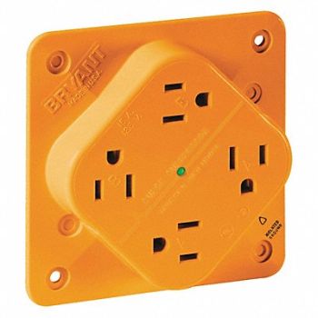 GRAINGER APPROVED Receptacle Orange Quad Outlet 15A 125VAC, 52HC40