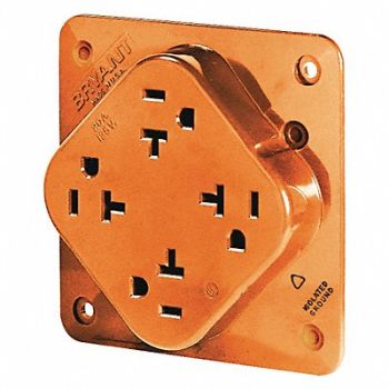 GRAINGER APPROVED Receptacle Orange Quad Outlet 20A 125VAC, 52HC49