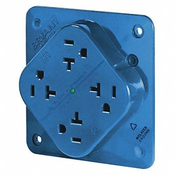 GRAINGER APPROVED Receptacle Blue Quad Outlet 20A 125VAC, 52HC50