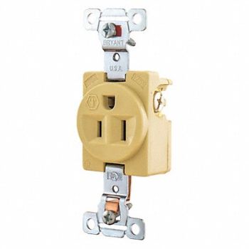 GRAINGER APPROVED Receptacle Ivory Single Outlet Back/Side, 52HC53