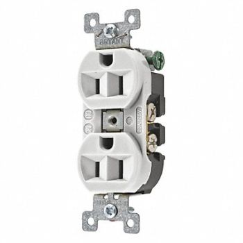 GRAINGER APPROVED Receptacle White 15A 2 Poles Flush Mount, 52HC60