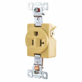 GRAINGER APPROVED Receptacle Ivory 20A 125VAC Flush Mount, 52HC64