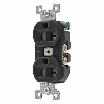 GRAINGER APPROVED Receptacle Blk 20A 125VAC Duplex Outlet, 52HC68