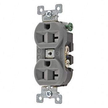GRAINGER APPROVED Receptacle Gray 20A 125VAC Duplex Outlet, 52HC69