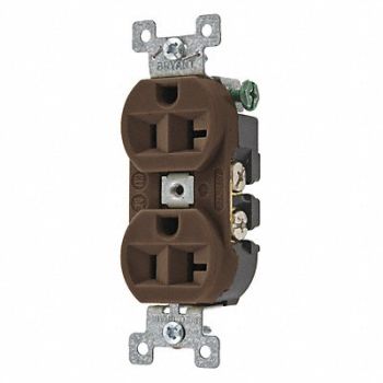GRAINGER APPROVED Receptacle Brown 20A Nylon Duplex Outlet, 52HC70