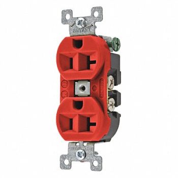 GRAINGER APPROVED Receptacle Red 20A 125VAC Duplex Outlet, 52HC71