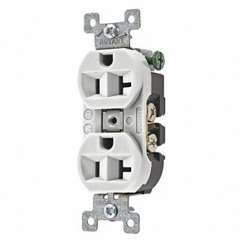 GRAINGER APPROVED Receptacle White 20A Nylon Duplex Outlet, 52HC72