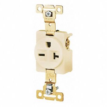 GRAINGER APPROVED Receptacle Ivory 20A Nylon Single Outlet, 52HC73