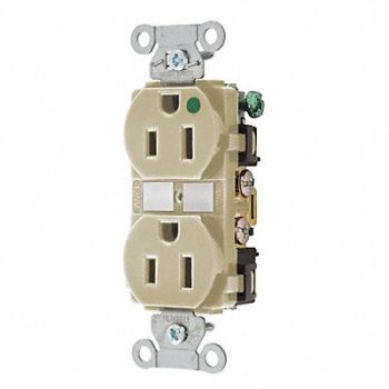 GRAINGER APPROVED Receptacle Ivory 15A Nylon Duplex Outlet, 52HC77