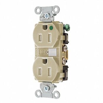 GRAINGER APPROVED Receptacle Ivory 3 Wires Duplex Outlet, 52HC78