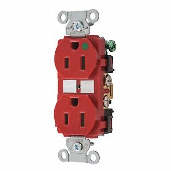 GRAINGER APPROVED Receptacle Red 15A 125VAC Duplex Outlet, 52HC79