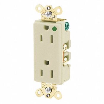 GRAINGER APPROVED Receptacle Ivory 15A Back/Side 125VAC, 52HC93