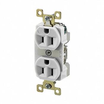 GRAINGER APPROVED Receptacle White 15A Duplex Outlet, 52HD16