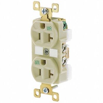 GRAINGER APPROVED Receptacle Ivory 20A Weather Resistant, 52HD27
