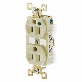 GRAINGER APPROVED Receptacle Ivory 15A 125VAC Illuminated, 52HD42