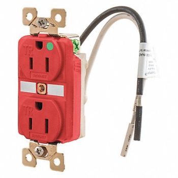 GRAINGER APPROVED Receptacle Red 15A Duplex Outlet 125VAC, 52HD45