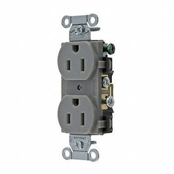 GRAINGER APPROVED Receptacle Gray 15A Duplex Outlet Nylon, 52HD59