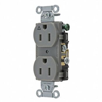 GRAINGER APPROVED Receptacle Gray 15 A 2P3W Back Side 1PK, 52HD75