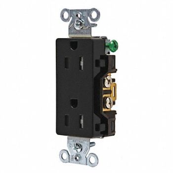 GRAINGER APPROVED Receptacle Blk 15A Tamper Resist. 125VAC, 52HD98