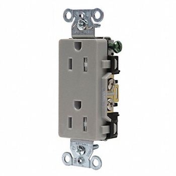GRAINGER APPROVED Receptacle Gry 15A Tamper Resist. 125VAC, 52HE01