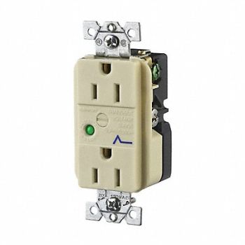 GRAINGER APPROVED Receptacle Ivory 15A Audible Alarm Nylon, 52HE21