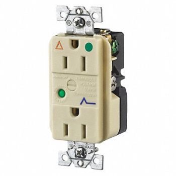 GRAINGER APPROVED Receptacle Ivory 15A 3 Wires 2 Poles, 52HE26
