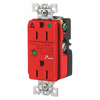 GRAINGER APPROVED Receptacle Red 15A 3 Wires 2 Poles, 52HE28