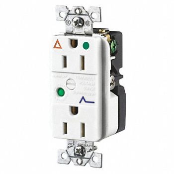 GRAINGER APPROVED Receptacle White 15A 3 Wires 2 Poles, 52HE29