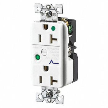 GRAINGER APPROVED Receptacle White 20A Audible Alarm Nylon, 52HE37