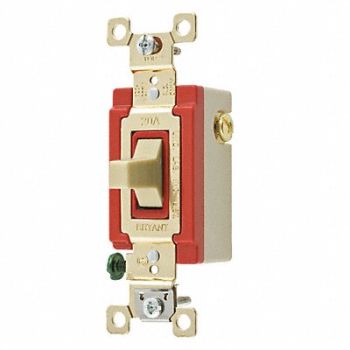 GRAINGER APPROVED Wall Switch 20A Ivory 1-Pole Type Toggle, 52HE81