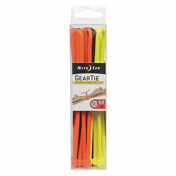 NITE IZE Gear Tie 12 in Black Orange Yellow PK12, 52LD19